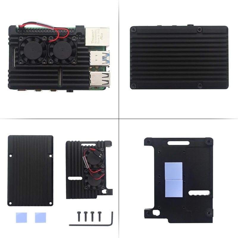  Original Raspberry Pi 4 Model B Kit Dual Fan Aluminum Case + Switch Power Adapter + Micro HDMI Cabl
