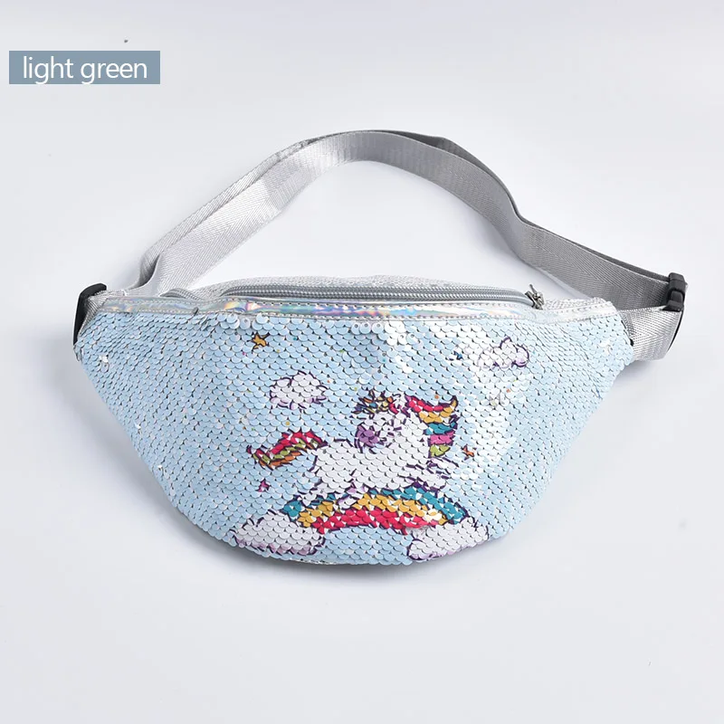 AIREEBAY блёстки поясная сумка для девочек мультфильм печать единорог поясная сумка для женский модный ремень сумки дети сумки через плечо - Цвет: 4167rainbowblue