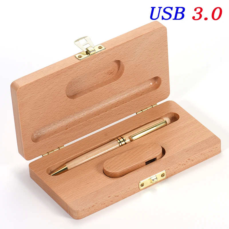 Free Custom Logo USB 3.0 flash drive Ballpoint Pen Case Memory Stick High Speed Pen Drive Wooden box Photography 32GB 64GB 128GB best pen drive 64gb USB Flash Drives