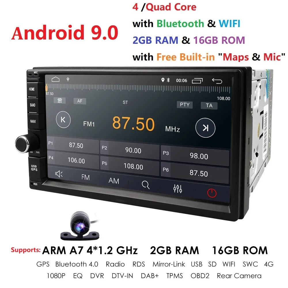 Top 7 Inch Android 9.0 Car Radio Stereo GPS Navigation Bluetooth USB SD 2 Din Touch Car Multimedia Player Audio Player Wifi Camera 4
