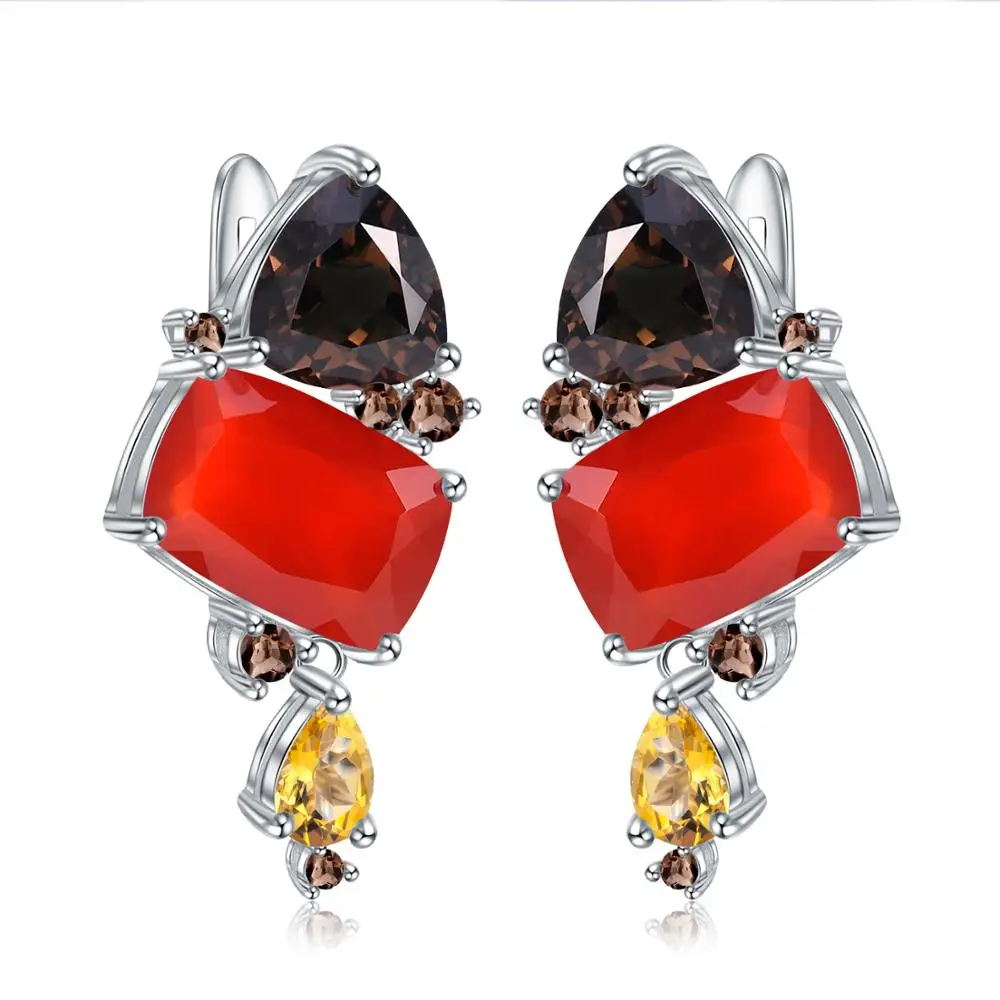 

GEM'S BALLET Natural Rectangle Carnelian Earrings for Women Jewelry 925 Sterling Silver Handmade Modern Stud Earrings Bijoux