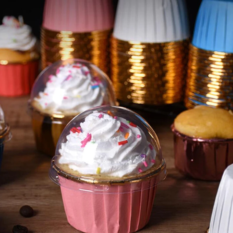 50pcs Cupcake Paper Cup Transparent Lid Cover for Baking Cups Muffin Tray Case Wedding |