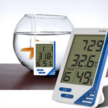 

KT-908 Digital Thermometer Big Screen Indoor and Outdoor Temperature Hygrometer Automatic Display Temperature 12/24 Hour Clock