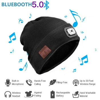 

2020 Knitted Hat With LED Bluetooth Headset 5.0 Wireless Headphones Smart Beanie Music Headphone Built-in Microphone Hands Free