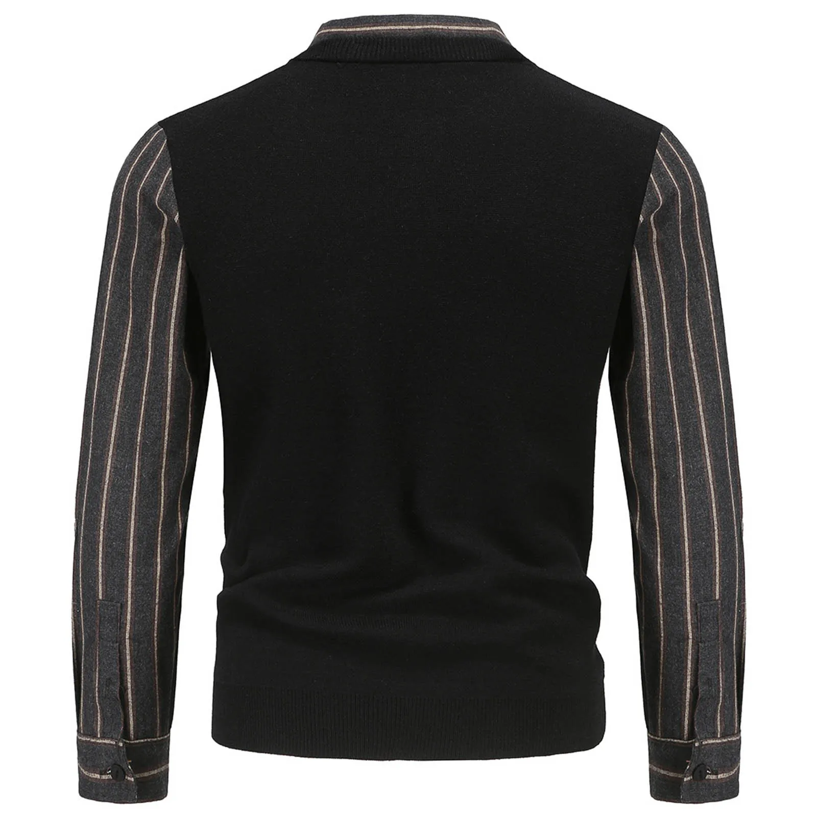 Autumn Winter Foreign Trade Men's Sweater British Slim Lapel Striped Shirt Fake Two-piece Sweater Top Blouse Bottoming Shirt 2