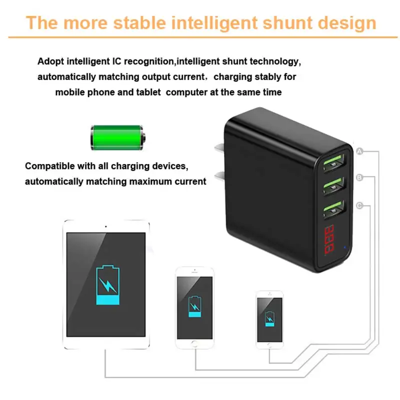 XHDATA XHD3.0 3-USB интерфейсы выход дизайн мобильного телефона адаптер 5V быстрая интеллектуальная зарядка(американский стандарт