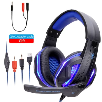 Cool LED Wired Headphones With Microphone Gaming Headphone For PC Headset Gamer Stereo Gaming Earphone For