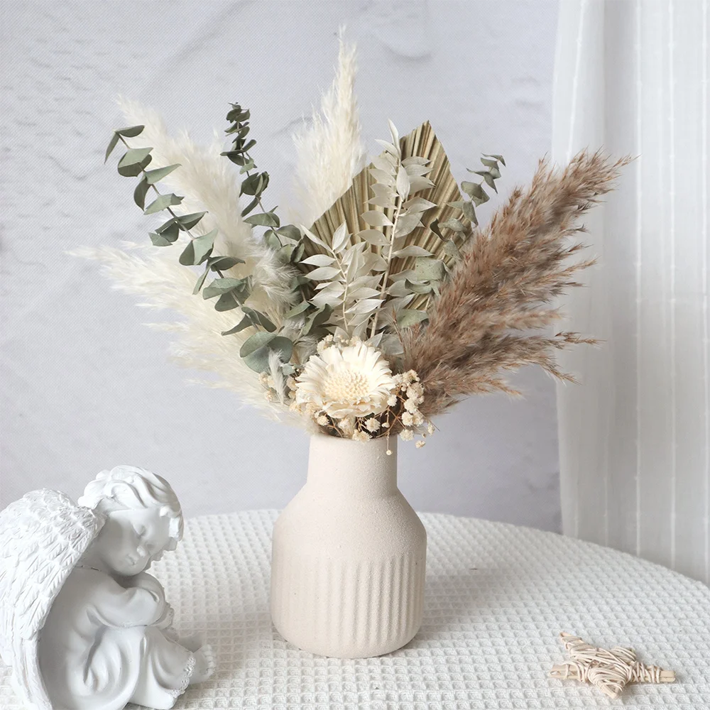 Natural Dried Flowers Preserved Vase Eucalyptus Palm Leaf Reed Lavender Rabbit-tail Grass Bouquet DIY Wedding | Дом и сад