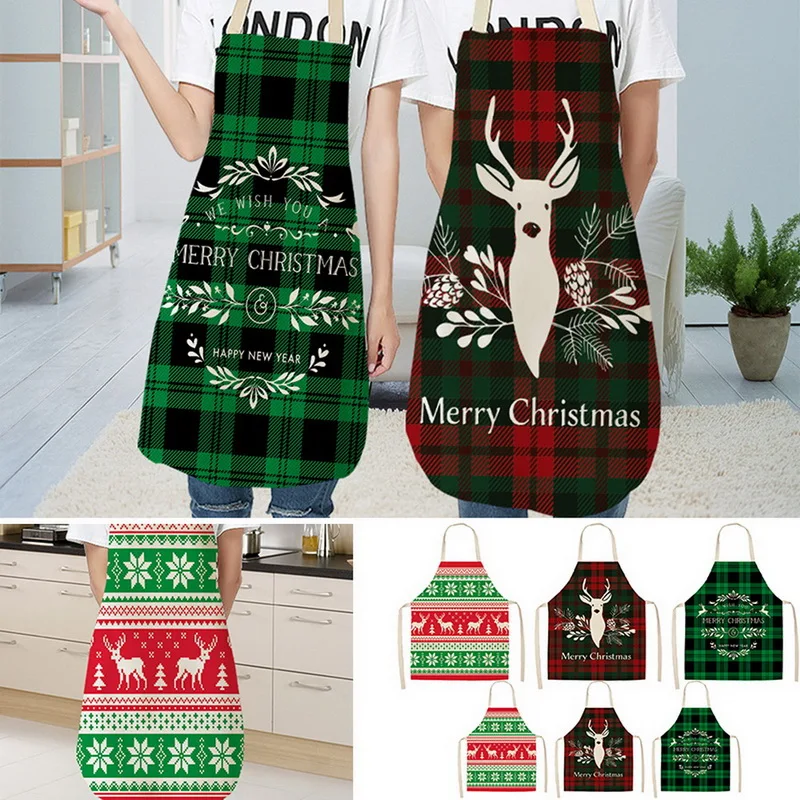 

1PC Novelty Christmas Printed Aprons Unisex Dinner Party Bib Kitchen Cooking Personality Apron Home Decor