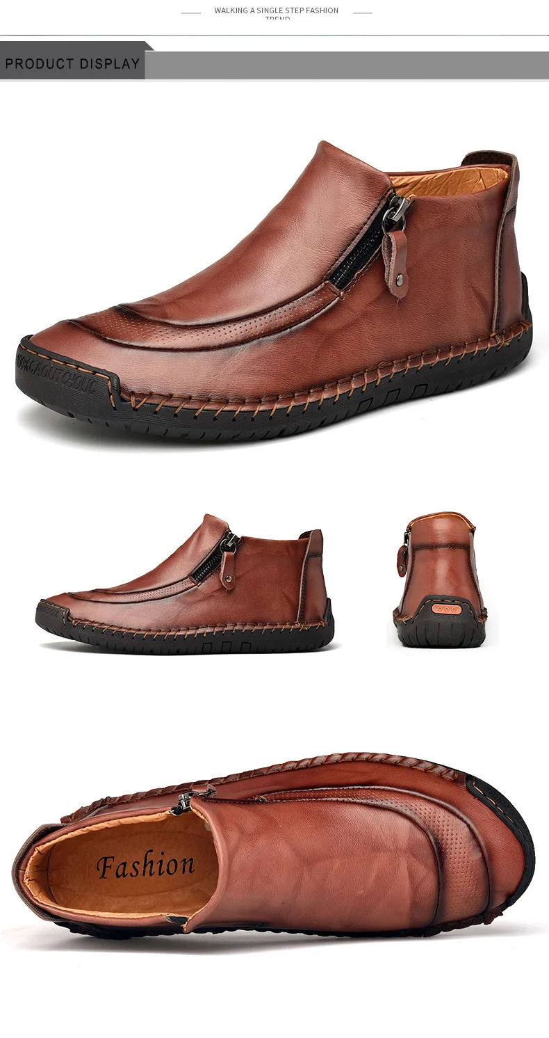 Fashion Winter Boots Men Fur Warm Leather Ankle Men Boots Waterproof Slip on Casual Men Shoes Big Size Hot Sale Footwear