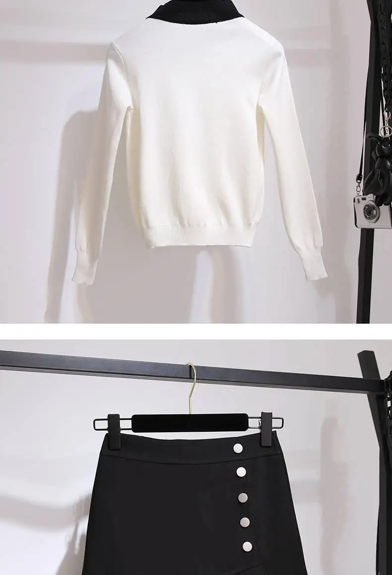 ICHOIX комплект из 2 предметов с юбкой для студентов, корейский стиль, милый женский комплект из 2 предметов, осень, белый вязаный свитер, повседневный комплект из двух предметов
