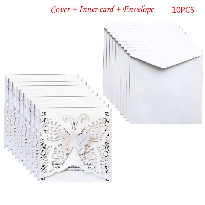  10pcs/set Laser Cut Butterfly Invitations Cards Cover Kits For Wedding Bridal Shower Birthday Anniv - 4.00036E+12