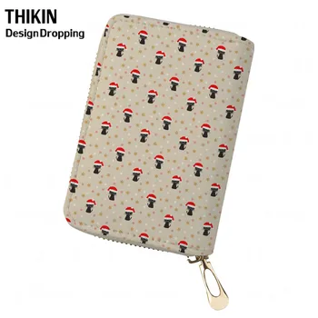 

THIKIN Custom Card Holder Christmas Cat Pattern Phone Credit Card Holder for Women Travel Passport Cover Female Coin Purse 2019