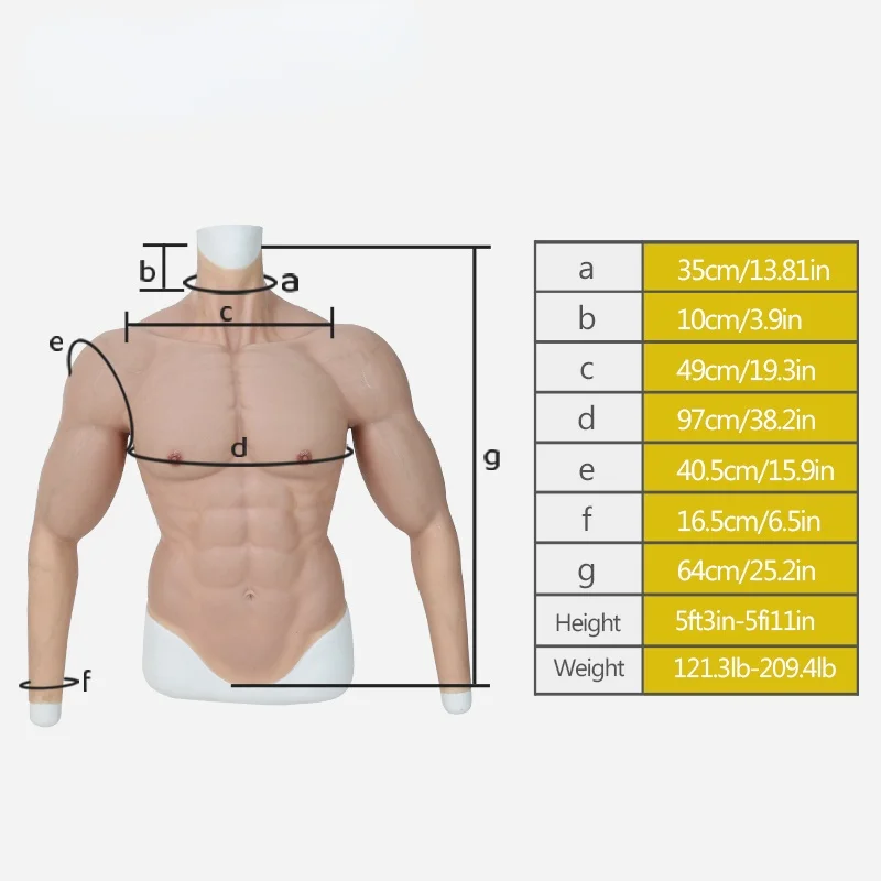 Realistic Silicone Fake Muscle Men's Suit with Arms and Fake Belly Suit Masquerade Performance Costume