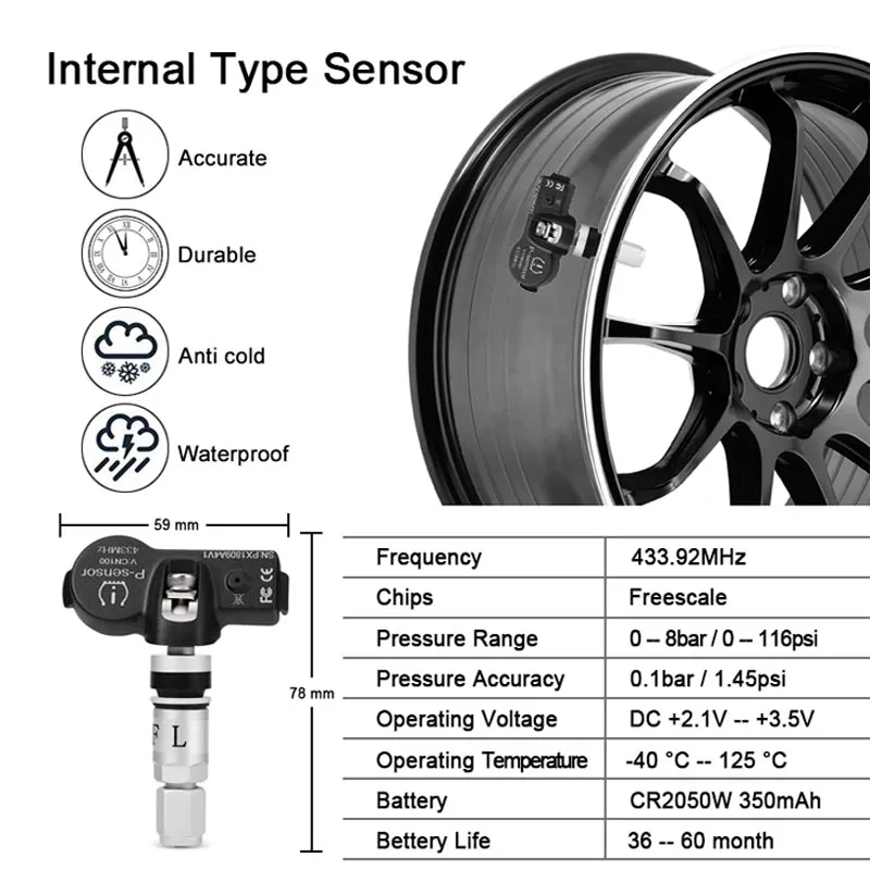 Автомобильный TPMS Android контроль давления в шинах с 4 внутренними датчиками цифровой ЖК-дисплей автоматическая система охранной сигнализации давление в шинах