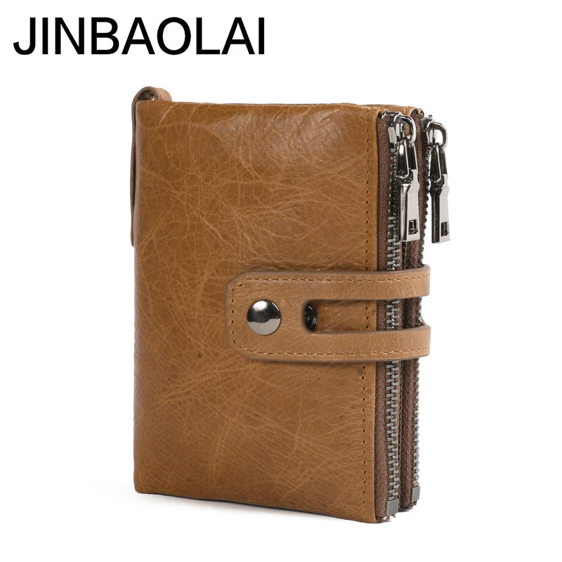 

JINBAOLAI New 2019 Leather Wallet Retro Leisure Man Wallet Large Capacity Double Zipper Zero Wallet Free Shipping