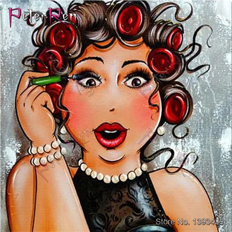 

Diy round Diamond Painting Cross Stitch cartoon fat lady Diamonds Embroidery Square Mosaics Decor diamond mosaic beautiful woman