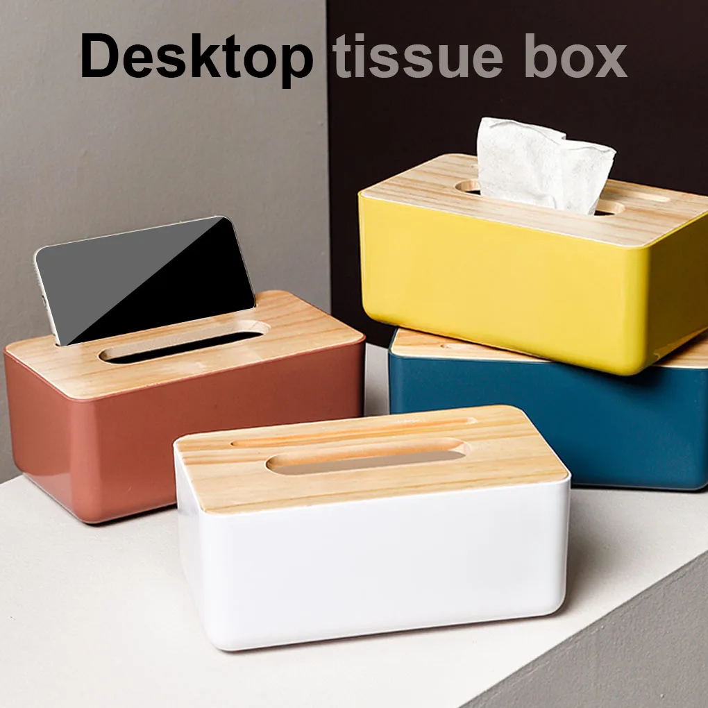 Tissue Box Facial Paper Holder with Wooden Cover for Living Room Home Office 