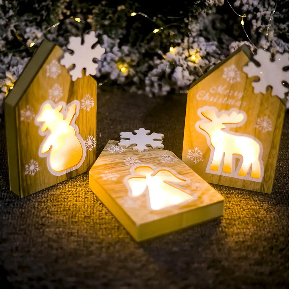 

Wooden Snowflake Reindeer LED Light Lamp Tabletop Ornament Christmas Party Props suitable for book store car coffee shop office