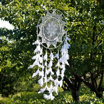 

Lace Hollow Pom Hair Dream Catcher Home Feather Crafts Ornaments Car Pendant