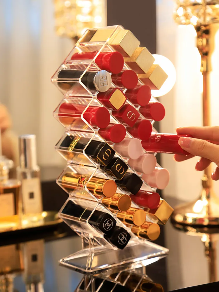 

28 Grids Fish Type Lipstick Organizer Multi-Layer Transparent Acrylic Lipstick Holder Cosmetic Storage Box