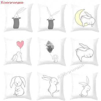 

Modern Style Simple Bunny Cushion Lovely Long Ears Rabbit Hat Plush Soft Pillow Color Egg Flower For Home Kids Room Decoration