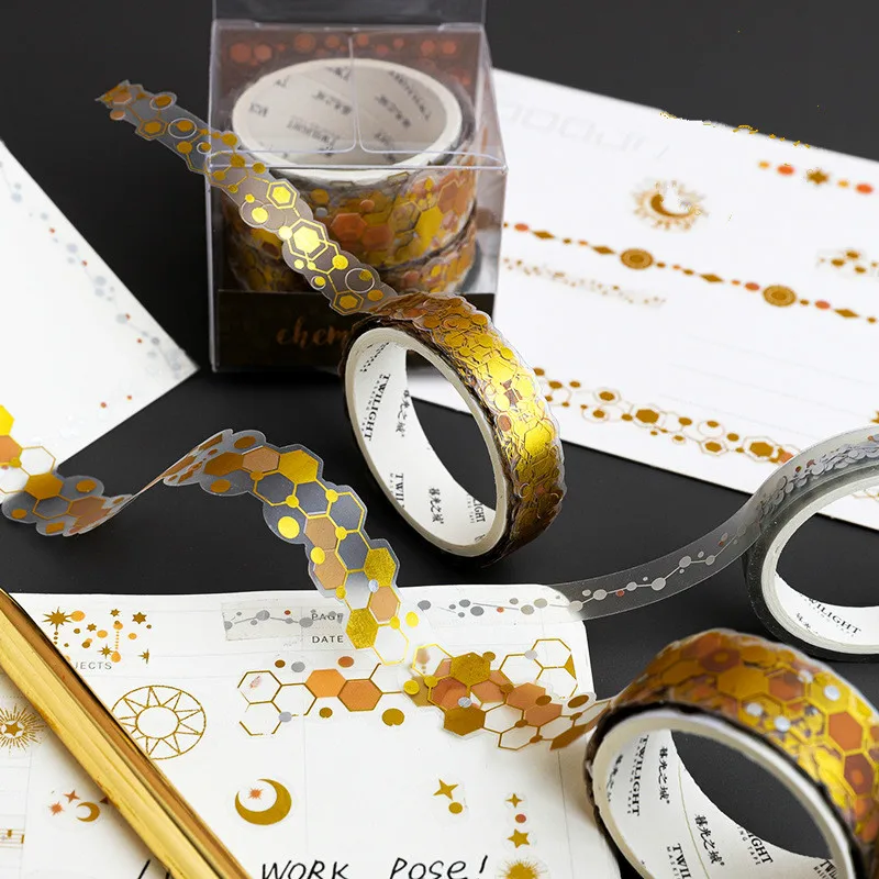 

Mohamm 3pcs Bronzing Silver Magic Color Series Washi Masking Tape Set Hand Account DIY Decorative Material