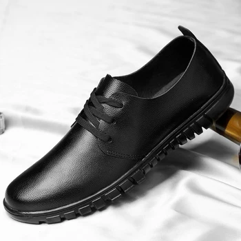 

Genuine Leather Men Casual Shoes Shallow lace up fashion Shoes Solid black oxfords Man Business party Shoes Male big size 48