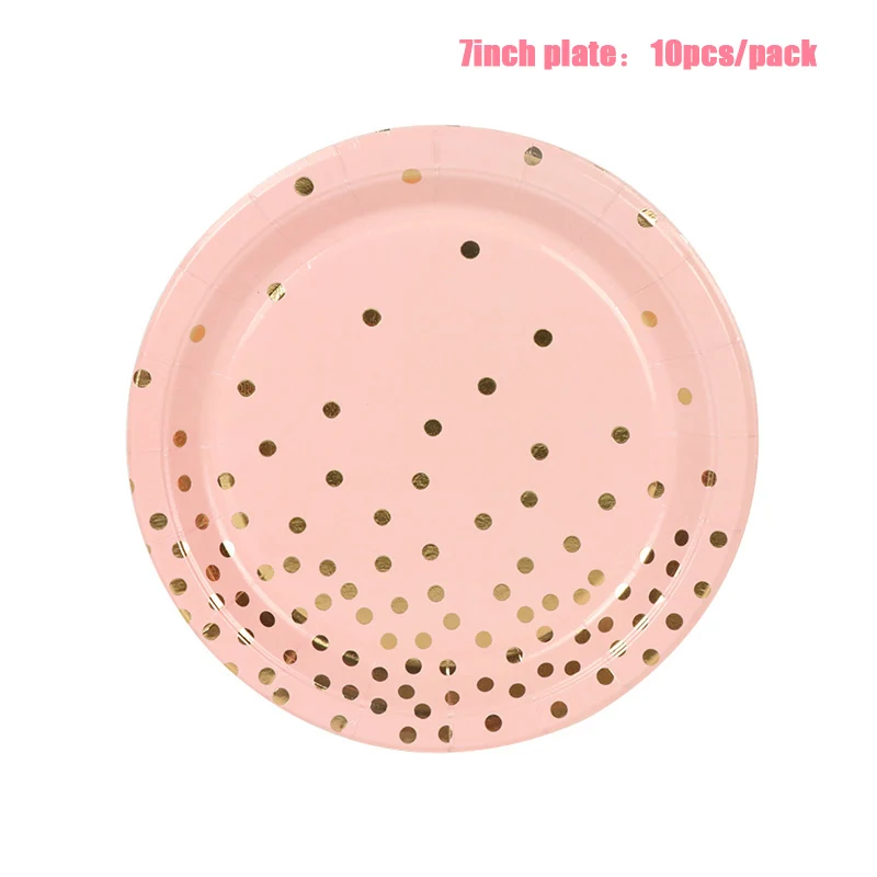 LINVIERLOVE розовый Золотой горошек одноразовая посуда бумажные чашки пластины салфетки для дня рождения, Свадьбы вечерние украшения поставки - Цвет: Pink Dot 7inch Plate