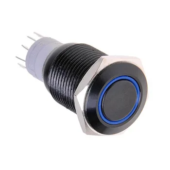

12V 16mm Blue LED Power Push Button Switch Black Aluminum Latching