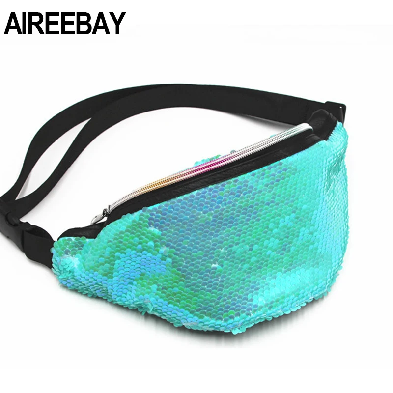 AIREEBAY поясная сумка Женская поясная сумка с пайетками кожаная нагрудная сумка для отдыха сумка модная сумка для телефона сумка-бум