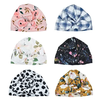 

New Cotton Soft Newborn Baby Caps Floral Pattern Knit Beanies Girls Sleep Caps Baby Hat Baby Turban Elastic Cap