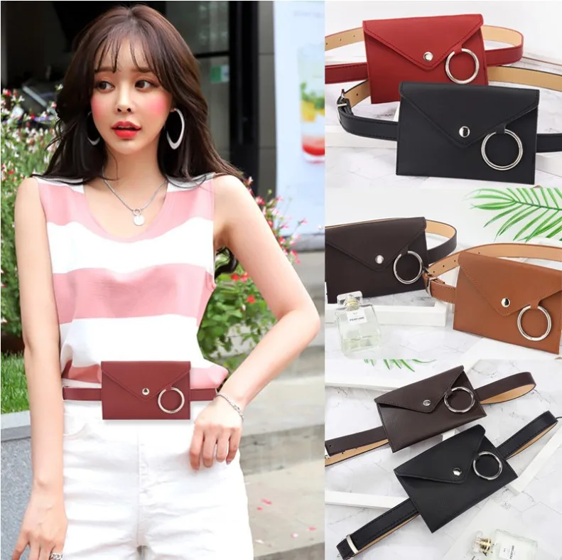 2018 wholesale fashion women's leather waist bag mini mobile phone storage bag with belt