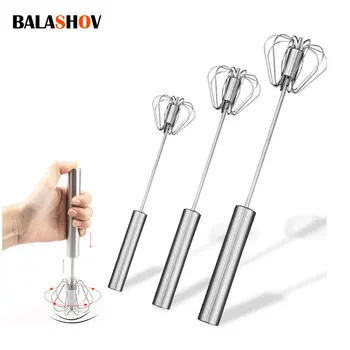 Frullino per le uova semiautomatico Frusta per uova in acciaio Miscelatore manuale manuale Agitatore per uova girevole Accessori da cucina Utensili per uova Acciaio 304 1