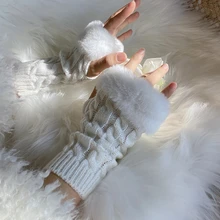 Fingerless Keep Warm Hand Protection Gloves Winter Warm Knitted Golves Solid Colors Students Women Write Soft Furry Open Gloves