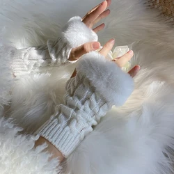 Fingerless Keep Warm Hand Protection Gloves Winter Warm Knitted Golves Solid Colors Students Women Write Soft Furry Open Gloves