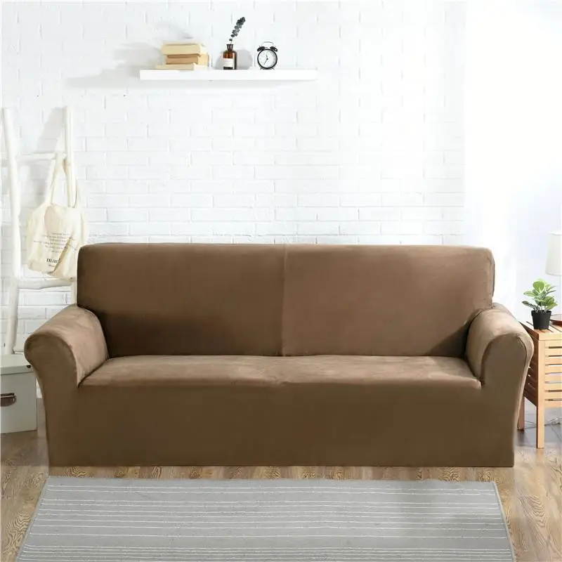 Solid Color Navy Blue Coffee Velvet Soft Warm Sofa Slipcover Stretch Sofa Covers Couch Covers Anti slip Furture Protector - Цвет: Color 6
