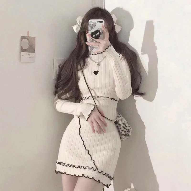 

Small Slim Fit Base Long Sleeve Knitted Dress For Women Autumn And Winter 2021 New Tight Woolen Skirt