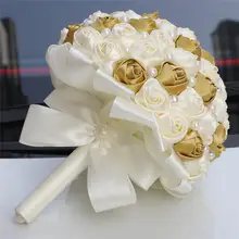 WifeLai-A 21 см атласный букет подружки невесты ручной работы цвета слоновой кости, простой жемчужный вышитый бисером Свадебный букет W322