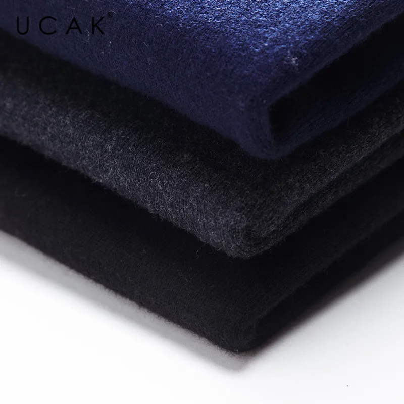 70% OFF UCAK Brand Casual Men's Sweaters 2019 Streetwear Fashion Trend Thick Warm Pull Homme Pure Merino Wool Winter Cashmere Men U3087