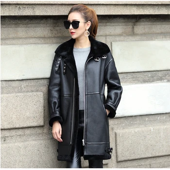 

quality Superior Real Sheepskin Shearling Coat for Women Fashion Genuine Leather Shearling Jacket Merino Sheepskin Motor Coat