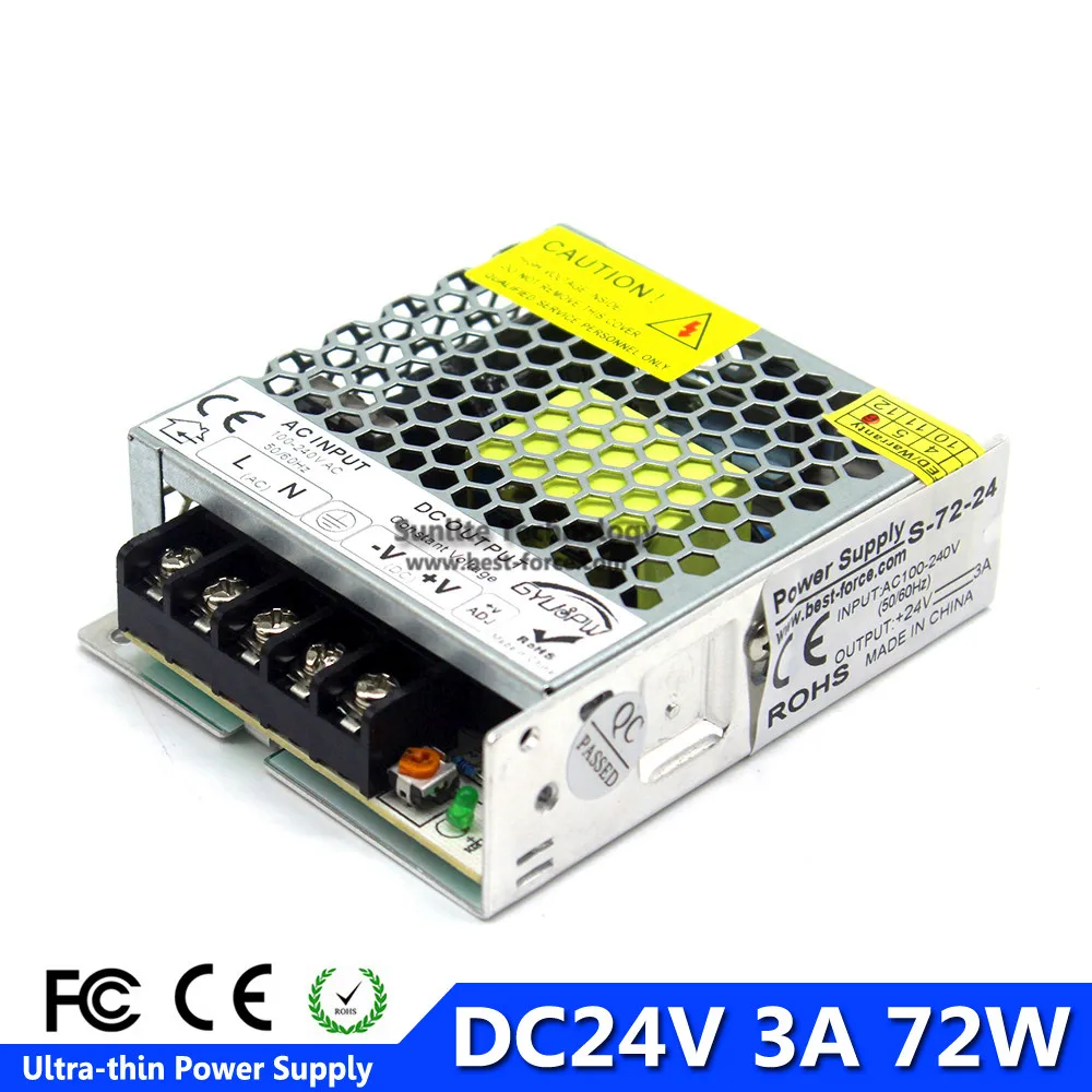 Мини Размер 24 В 3A 72 Вт переключатель питания AC100-240V к DC24V источник питания для светодиодных лент модули света CCTV 3d принтер