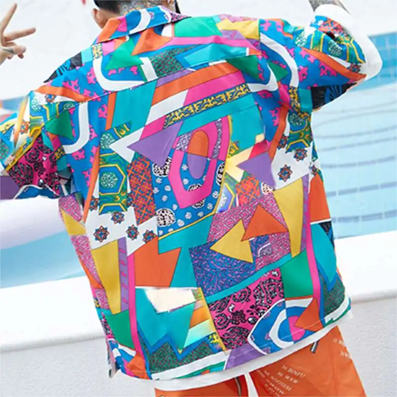 INCERUN Camisa Masculina модная мужская Повседневная рубашка с принтом на лацкане, забавная Свободная блузка с коротким рукавом, уличная гавайская рубашка