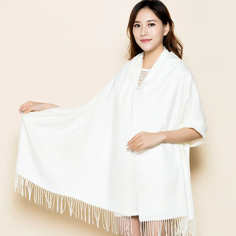 Women Winter New Arrival Cashmere Pashmina Shawl Scarf Lady Long Solid Color Tassel Wrap Shawl  Soft Red Annual Meeting Scarves 3