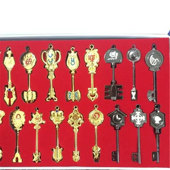 

35pcs/Set Fairy Tail Keychain Weapons Collection Lucy Sign of the Zodiac Gold Key Pendants Birthday Gifts Men Jewelry Props