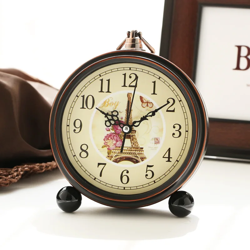 Small Table Clock Home Decor Alarm Clock Antique Bedside Wake Up Desk Watch Study Room Crafts Pointer Display Horloge