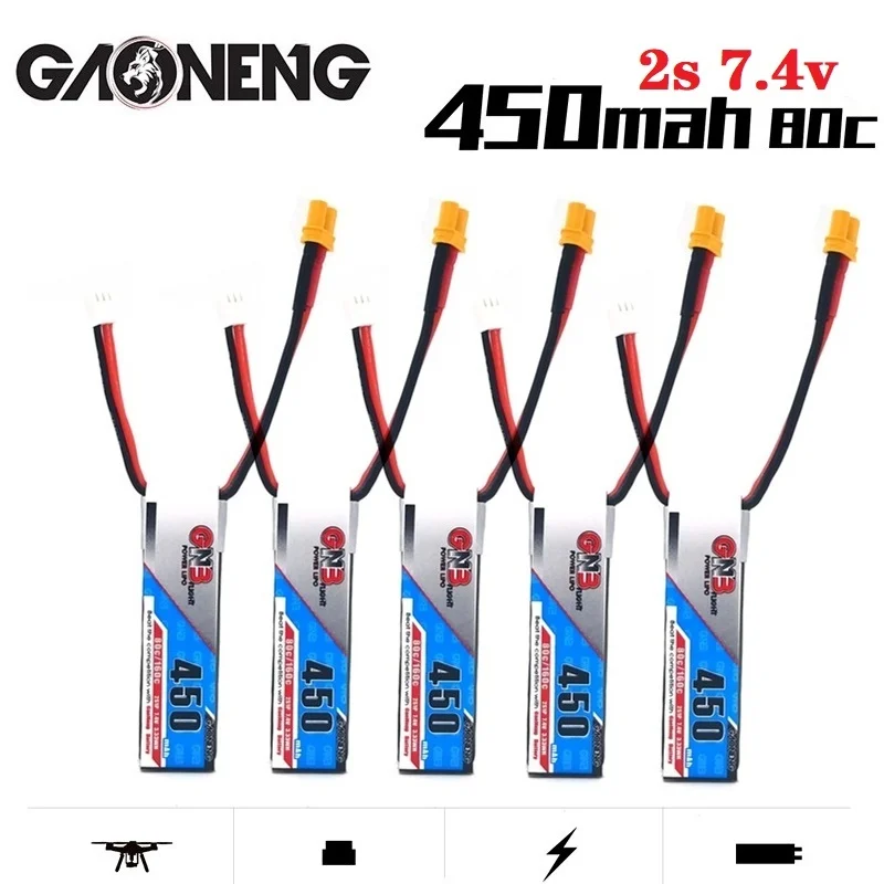 Литий-полимерный аккумулятор XT30 MAX 160C GAONENG GNB 2S 7 4 в 450 мАч 80C для радиоуправляемого