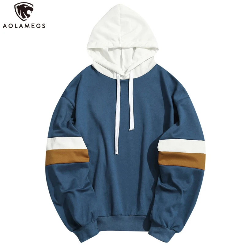 

Aolamegs Hoodies Men Hit Color Pullover Simple Style Loose Casual Sweatshirt Funny Stripe Color Sleeve Couple Autumn Streetwear