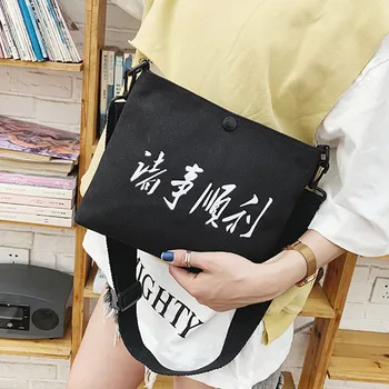 

Fashion women's letter buckle canvas bag shoulder bag handbag mobile phone bag Harajuku style Bolsa de ombro das mulheres