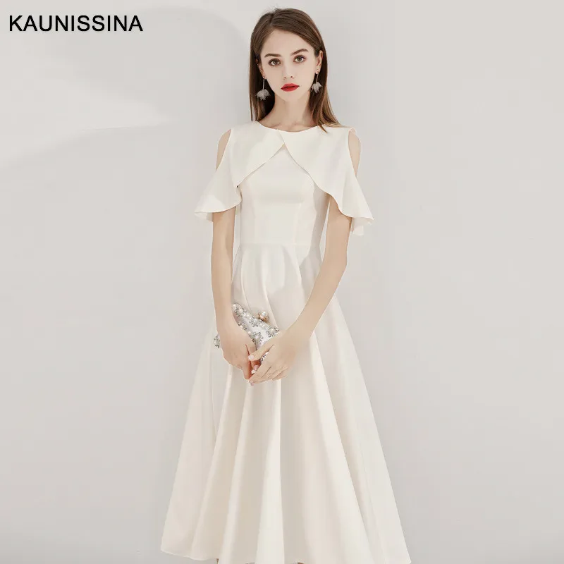 

KAUNISSINA Cocktail Dresses O-neck Vestidos Women Prom Gown Cold Shoulder Back Zipper Robe Homecoming Party Dress Customized